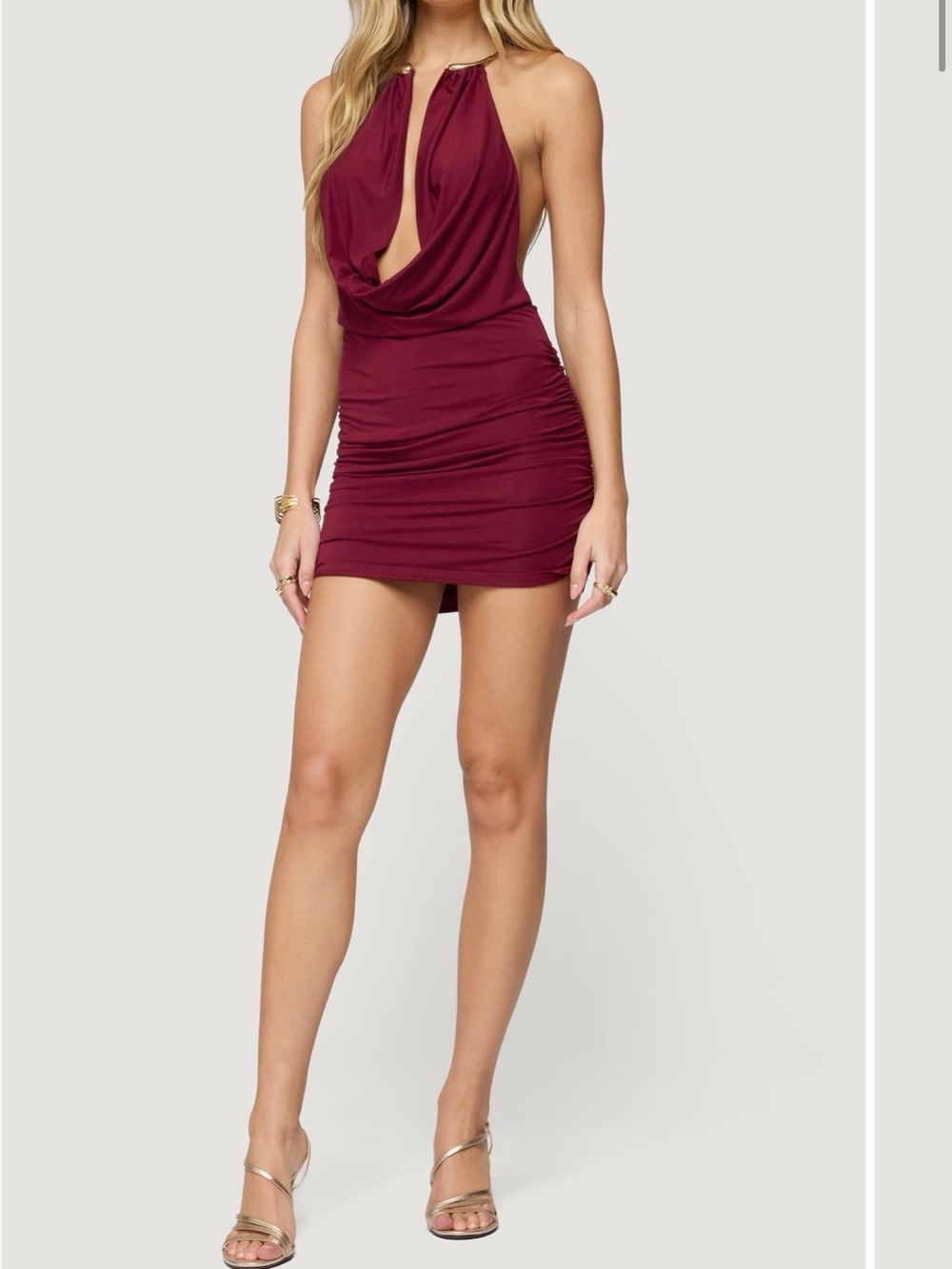 Edikted Wine Halter Cowl Mini Dress